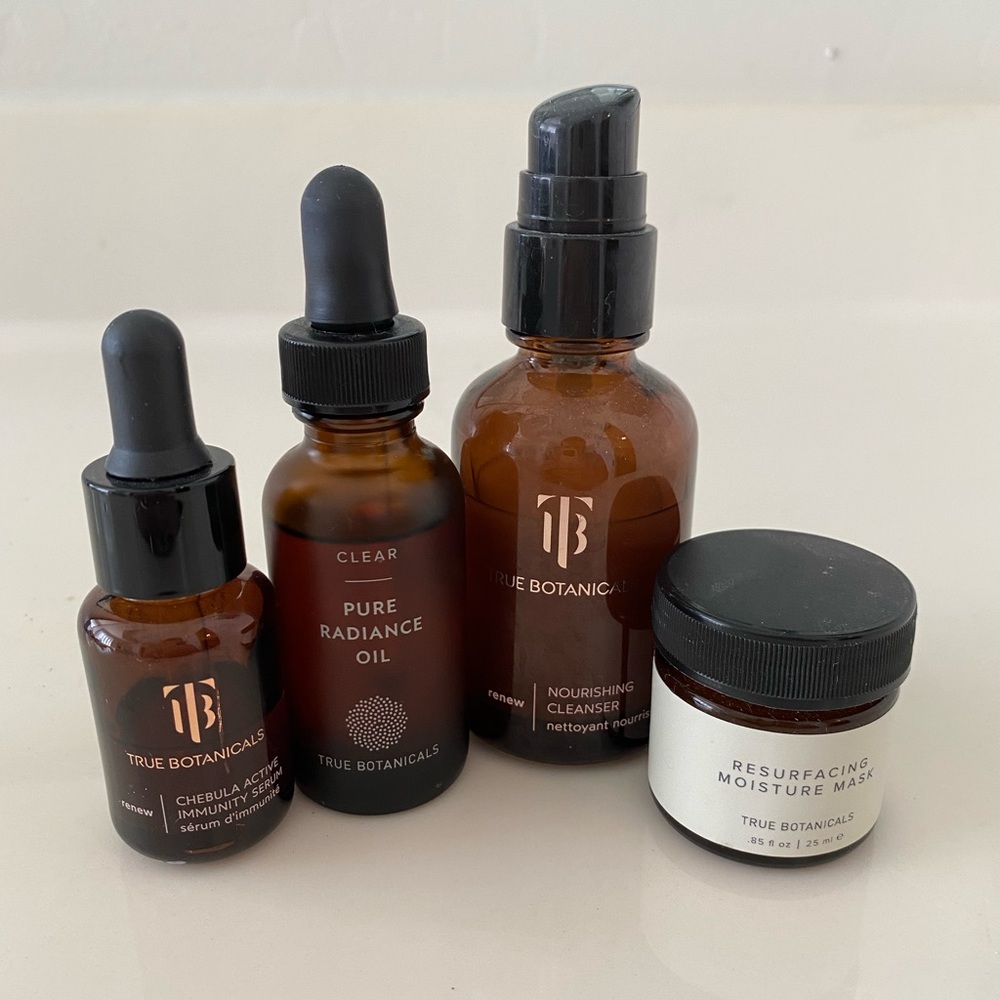 True Botanicals Bundle -Chebula serum,pure radiance oil,cleanser & moisture mask